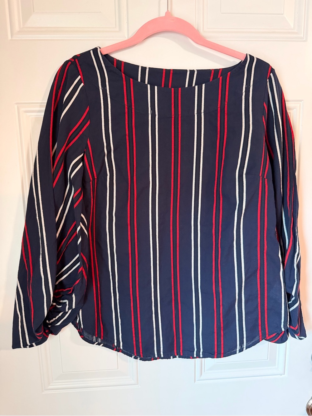 CAbi Navy Long-Sleeve Top with Red & White Stripes